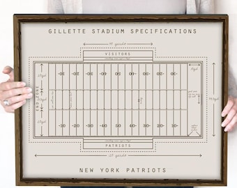 New England Patriots, Gillette Stadium Specifications Print or Canvas, Gift for Football Fans.