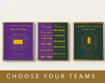 House Divided Sign, Green Bay Packers, Minnesota Vikings set of 3 prints, US Bank Stadium Seating Chart, typography, Lambeau Field.