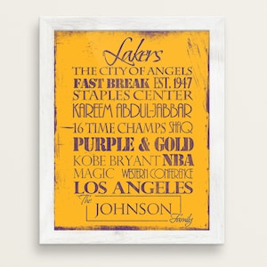 Los Angeles Lakers: Print or Canvas. LA Lakers. Lakers gift. Personalized Lakers. vintage lakers. basketball gift. los angeles print. la art