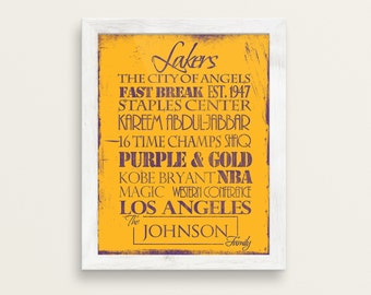 Los Angeles Lakers: Print or Canvas. LA Lakers. Lakers gift. Personalized Lakers. vintage lakers. basketball gift. los angeles print. la art