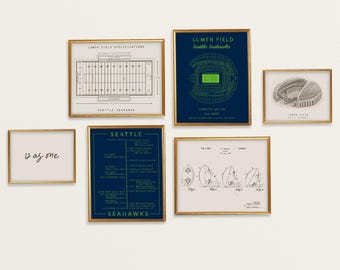 Seattle Seahawks 6-Piece Wall Art Set, Lumen Field, Timeline, Vintage Prints (Print or Digital Download)