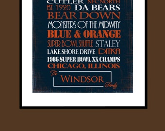 Chicago Bears Print or Canvas housewarming gift for couplevalentines day gift for him