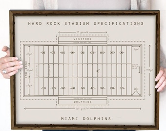 Miami Dolphins, Hard Rock Stadium Especificaciones Impresión o Lienzo, Regalo para Fanáticos del Fútbol.