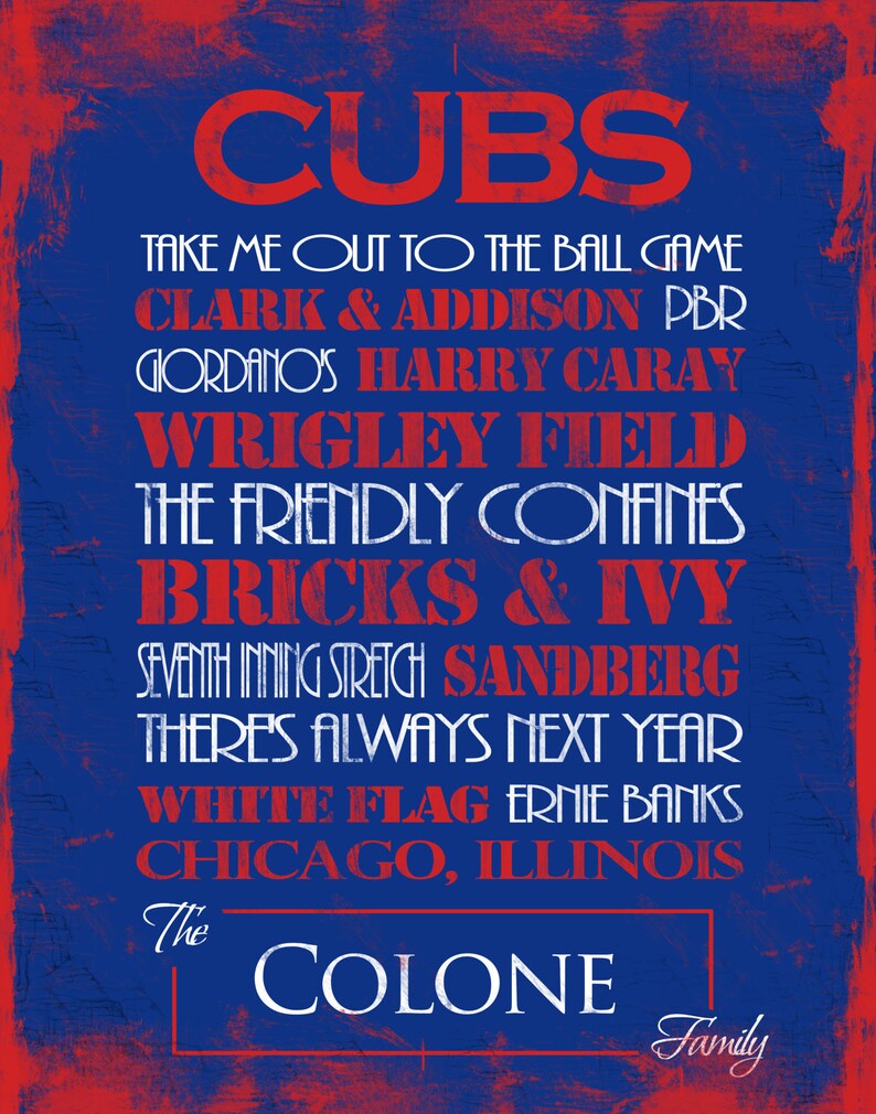 Chicago Cubs Print or Canvas. Mens Personalized. personalized cubs. . 2016 world series. chicago cubs 2016. wrigley field canvas. cubs image 2