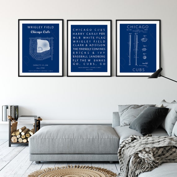 Jungen Zimmer Sport Poster Chicago Cubs Buro Wandkunst Fur Manner Wrigley Field Baseball U Bahn Kunst Typografie Baseball Patent Drucke