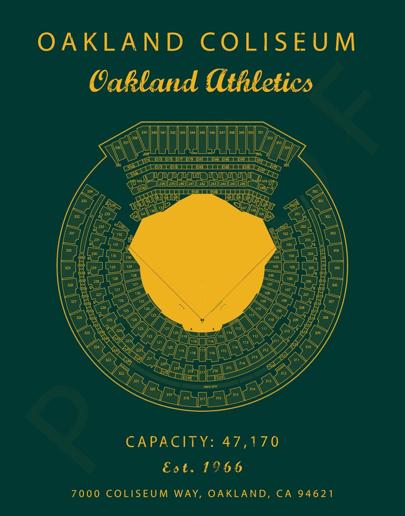 Oakland Coliseum Seating Chart Oakland Athletics Etsy