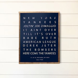 Impresión o lienzo de regalo de los Yankees de Nueva York. Regalo de tipografía de los Yankees para él. Ilustraciones de la MLB. Decoración de béisbol para habitación de niños. Decoración de oficina de los Yankees.