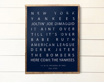 New York Yankees Gift Print or Canvas. Yankees typography gift for him. MLB Artwork. Baseball decor for boys room. Yankees office decor.
