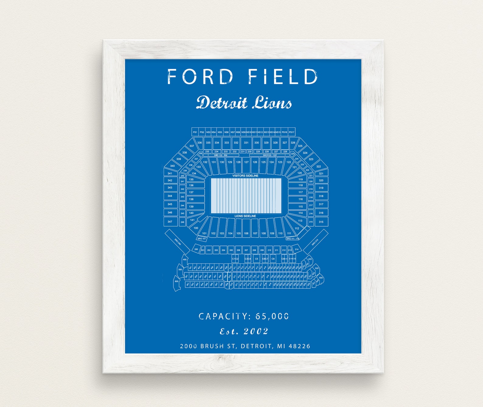 Ford Field Seating Chart Detroit Lions Detroit Lions Etsy