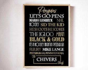 Pittsburgh Penguins Print or Canvas, Personalized Typography