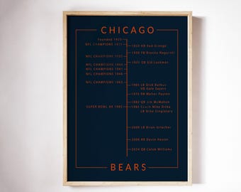 Chicago Bears Football Timeline Print | Navy & Orange Sports History