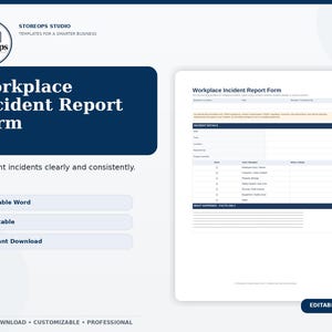 Workplace Incident Report Form, Employee & Customer Documentation