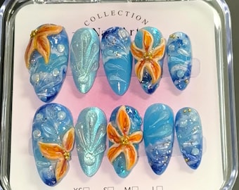 Handmade ocean theme press-on nail set