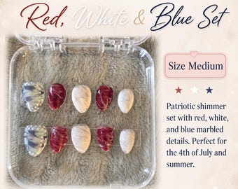 Rood wit blauw handgemaakte gelpers op nagels