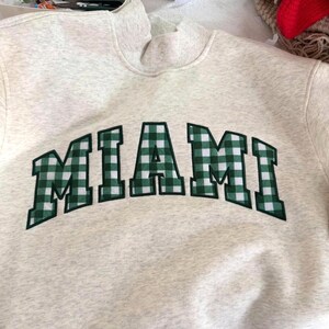 Custom Embroidered Mockneck Sweatshirt, Personalized Varsity Applique Crewneck, Custom Team Name Pullover, Gingham Patch