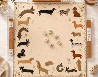 Tapete de Mahjong con diseño de perro salchicha, tapete de mesa de Mahjong con diseño de perro salchicha, regalo para amantes de los perros, tapete de Mahjong para amantes de los perros, accesorio para Mahjong americano