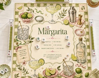 Tapete de Mahjong Margarita Clásico, Tapete de Mesa de Mahjong Cóctel Lima, Tapete de Juego Verde Preppy, Regalo American Mahjong para Amantes de la Margarita