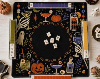 Halloween Mahjong Mat, Spooky Cocktail Mahjong Mat, Retro Halloween Game Mat, Skeleton Mahjong Mat, Halloween Mahjong Gift for Her