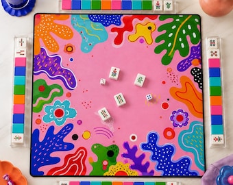 Tapete de Mahjong colorido, tapete de mesa de Mahjong abstracto rosa, decoración moderna y brillante para noches de juegos, regalo único de Mahjong para mujeres.