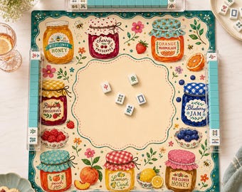 Tapete de Mahjong con diseño de tarro de mermelada, tapete de mesa de Mahjong estilo cottagecore, tapete de juego vintage con diseño de conservas y miel, regalo americano de Mahjong para amantes de la jardinería.