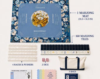 Juego completo de Mahjong Ocean American con tapete, 160 fichas, atriles, empujadores, bolsas, dados y accesorios. Set de regalo de Mahjong costero.