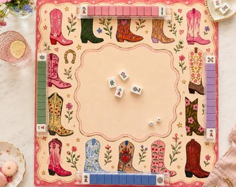 Tapete de Mahjong con Botas de Vaquera, Tapete de Mahjong del Oeste, Regalo de Mahjong Personalizado, Tapete de Juego con Botas de Vaquera Florales, Tapete de Mahjong Americano Personalizado