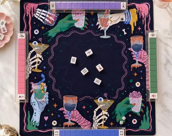 Tapete de Mahjong con diseño de cóctel espeluznante, tapete de Mahjong de Halloween, tapete de juego gótico personalizado, tapete de Mahjong americano con temática de brujas, regalo personalizado de Halloween