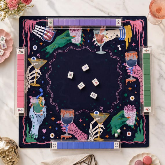 Spooky Cocktail Mahjong Mat, Halloween Mahjong Mat, Personalized Gothic Game Mat, Witchy American Mahjong Mat, Custom Halloween Gift