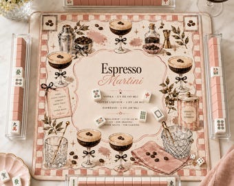 Tapete de Mahjong Espresso Martini, Tapete de mesa de Mahjong para cócteles de café, Tapete de juego rosa estilo preppy, Regalo americano de Mahjong para amantes del café