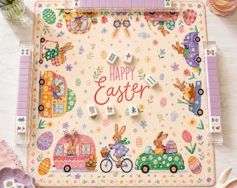 Tapete de Mahjong de Conejo de Pascua, Tapete de Mesa de Mahjong de Conejo de Primavera, Regalo de Mahjong de Conejo Floral, Accesorio de Mahjong Americano de Pascua
