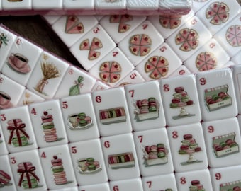Juego de Mahjong Americano, 160 fichas de Mahjong rosas, diseño de macarons de panadería francesa, regalo único de Mahjong para mujeres.