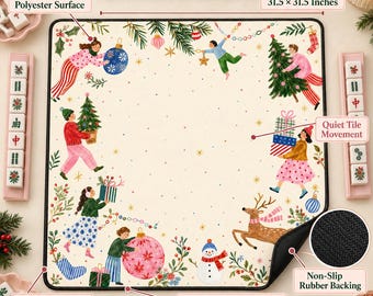 Tapete de Mahjong navideño, tapete de mesa de Mahjong navideño original, decoración colorida para la noche de juegos de invierno, regalo de Mahjong para mujeres