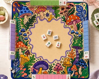 Tapete de Mahjong con forma de seta colorida, tapete de juego de Mahjong moderno, tapete de Mahjong floral original, accesorios de Mahjong retro, regalo de Mahjong para ella