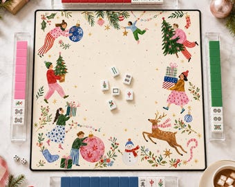Tapete de Mahjong navideño, regalo de Mahjong para las fiestas, tapete de mesa festivo americano para Mahjong, decoración colorida para la noche de juegos navideños.