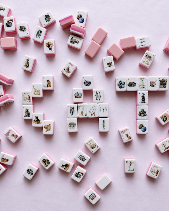 The Cat’s Meow American Mahjong Set, Pink Cat Mahjong Tiles, 160 Piece Mahjong Game, Cat Lover Gift, Luxury Gift Box