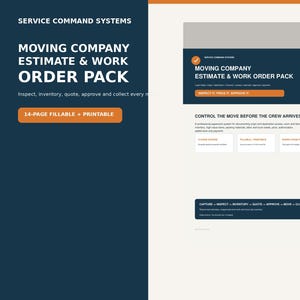 Kostenvoranschläge und Arbeitsauftragsformulare für Umzugsunternehmen, Zahlung für Bestandszugangsdienstleistungsvereinbarung, ausfüllbares PDF