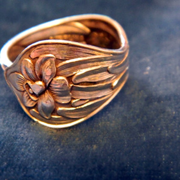 Spoon Ring, Daffodil Flower, Sterling Silver, Art Nouveau, Art Deco, Small size, Pinky Ring