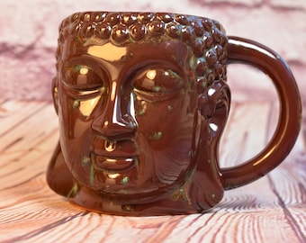 Buddha Head Mug, Ceramic Buddha Head Mug, Buddha Mug, Mug, Large, Multifaceted Brownish Reddish Glaze