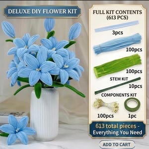 DIY Pipe Cleaner Flower Kit, Handcrafted Floral Craft Supply, Bouquet Making Set for Adults and Kids, Creative DIY Gift Idea