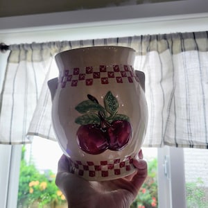 Recipiente de cerámica vintage Cracker Barel para utensilios de cocina de manzana / Almacenamiento de cerámica estilo granja rústica