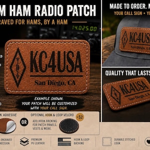 Custom Laser Engraved Ham Radio Call Sign Patch | PU Leather