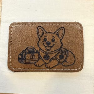 Laser Engraved EMS Corgi Patch | PU Leather, Velcro Backing