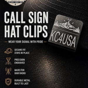 Ham Radio Hat Clip, Personalized Laser Engraved Metal for Caps