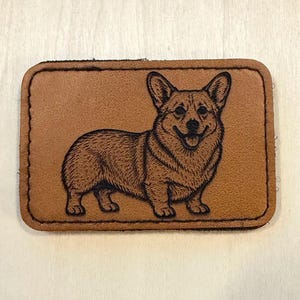 Laser Engraved Corgi Patch | PU Leather, Velcro Backing