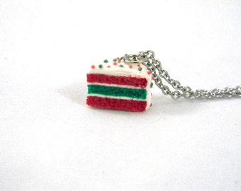 Christmas Necklace, Red and Green Miniature Cake Necklace