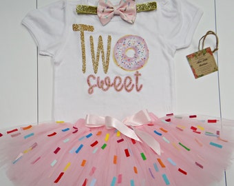 Two Sweet Donut  Birthday outfit- gift for girls- Girls 2nd birthday donut tutu- Two  Donut  birthday- Donut shirt- donut party