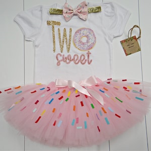 Two Sweet Donut  Birthday outfit- gift for girls- Girls 2nd birthday donut tutu- Two  Donut  birthday- Donut shirt- donut party