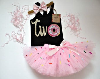 2nd Birthday Donut grow up tutu outfit-  Donut Birthday girl outfit - Sprinkle  Birthday Outfit-  Donut 2nd  birthday girl-  Pink tutu