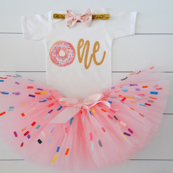 Donut first Birthday outfit, girl 1st birthday tutu- Girl's clothing, 1st birthday girl gift, Donut first birthday-Donut grow up shirt