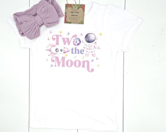 Two the Moon 2nd Birthday Shirt, Retro Outer Space Toddler Tee